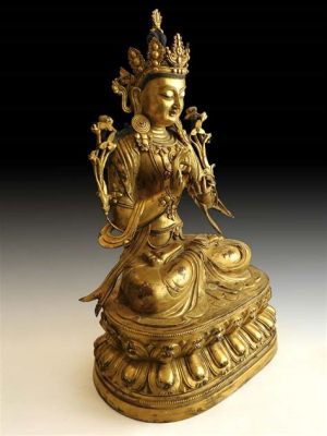 Bodhisattva Avalokiteshvara Embracing a Lotus Flower! Unveiling Compassion and Serenity Through Gilded Bronze